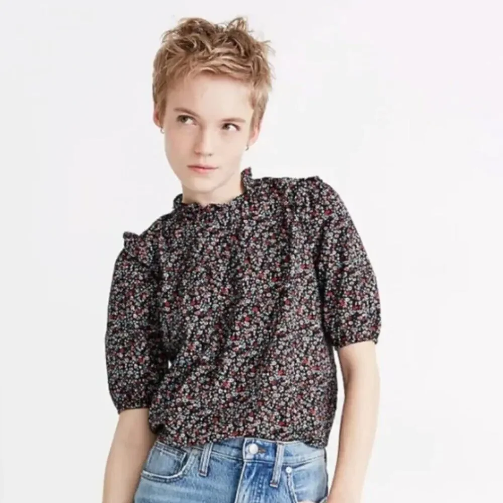 Madewell Puff-Sleeve Ruffle Top in Fieldwalk Floral